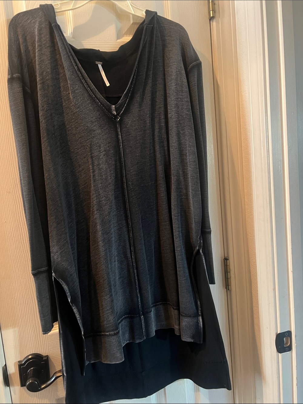 Free People Black Oversized V-Neck Long Sleeve Top